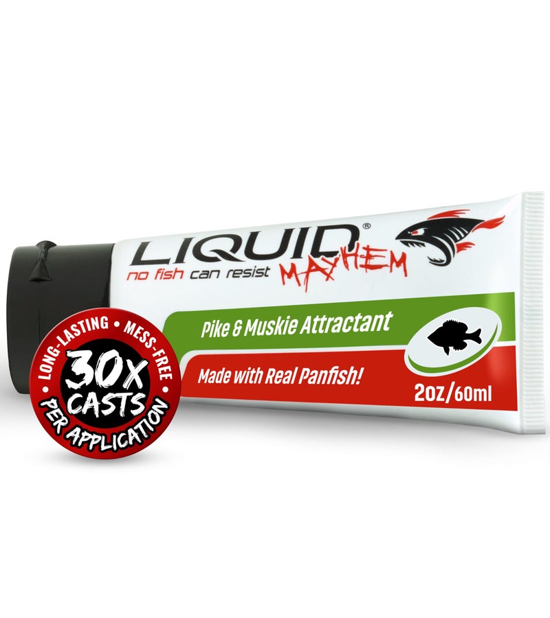 Liquid Mayhem Pike and Musky Fishing Attractant 60 ml Tube. Made with Real Panfish and Infused with Bite Stimulants. Blended Into a Powerful Sticky Matrix That Stays on Your Fishing Lure. By Liquid Mayhem - Image 1